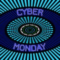 Cyber Monday. Discount day in online stores. Abstract techno background, event name