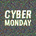 Cyber Monday glitch text. Anaglyph 3D effect. Technological retro background. Online shopping concept. Sale, e-commerce