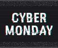 Cyber Monday glitch text. Anaglyph 3D effect. Technological retro background. Online shopping concept. Sale, e-commerce