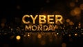 Cyber monday golden text with dark background and glowing particles Royalty Free Stock Photo