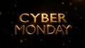 Cyber monday golden text with dark background and glowing particles Royalty Free Stock Photo