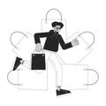 Cyber monday holiday shopper black and white 2D line cartoon character