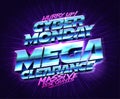 Cyber monday mega clearance, massive discounts vector banner