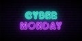 Cyber Monday neon horizontal banner.