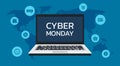 Cyber Monday online sale around the world web banner concept on laptop Royalty Free Stock Photo