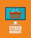 Cyber monday poster in flat design with notebook and shopping bag.