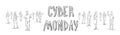 Cyber Monday Poster With Sketch People Group Silhouette Horizontal Banner