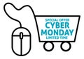 Cyber Monday promotion with computer mouse which its cord forms a shopping cart Royalty Free Stock Photo