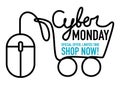 Cyber Monday promotion with computer mouse which its cord that forms a shopping cart Royalty Free Stock Photo