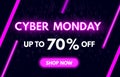 Cyber Monday sale banner in fashionable neon style. Shop now concept. Nightly advertising of sales rebates of Cyber Royalty Free Stock Photo