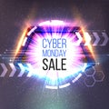 Cyber Monday sale banner with frame and glowing rays