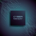 Cyber Monday sale banner vector concept with modern pcb circuit lines in background. Digital store, e-shop deals and