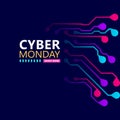 Cyber monday sale with circuit board background. Promotional online sale event. Royalty Free Stock Photo