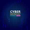 Cyber monday sale with circuit board background. Promotional online sale event. Royalty Free Stock Photo