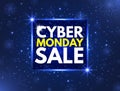 Cyber Monday sale concept banner. Luminous signboard, nightly advertising. Annual sale background. Good deal promotion. Cyber Mond Royalty Free Stock Photo