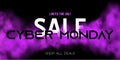 Cyber monday sale concept on dark background with purple smoke. Transparent mist. fog cloud. For design website, night Royalty Free Stock Photo