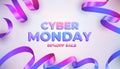 Cyber Monday sale design background. Bright banner with colorful ribbon frame Royalty Free Stock Photo