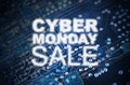 Cyber monday sale design on technology blue circuit board Royalty Free Stock Photo