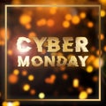 Cyber monday sale gold square banner. Cyber offer online sale event. 3D rendering