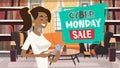 Cyber Monday Sale Message From Girl Using Cell Smart Phone Holiday Discounts Banner Design