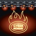 Cyber monday sale neon light with label onfire and lamps Royalty Free Stock Photo