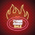 Cyber monday sale neon light with label onfire in wall Royalty Free Stock Photo