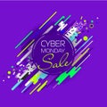 Cyber monday sale. Ovals and stripes, abstract background, round banner, advertising.