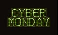 Cyber Monday sale scoreboard font vector banner. Discount electronic display poster. Green digital dots letters on score