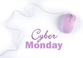 Cyber Monday sale shopping sign with pink purple computer mouse Royalty Free Stock Photo