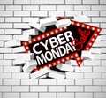 Cyber Monday Sale Sign Breaking Through Wall