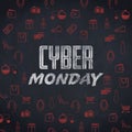 Cyber Monday sale sign with various icon