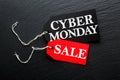 Cyber Monday Sale tags on dark background Royalty Free Stock Photo