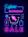 Cyber Monday Sale Neon Icons, Promotional Poster Royalty Free Stock Photo