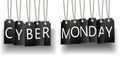 Cyber Monday sale web site display black hang tags.