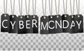 Cyber Monday sale web site display black hang tags.