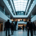 Blurred modern architecture shopping mall atrium with people walking, natural light from skylight, cyber monday, cyber m Royalty Free Stock Photo