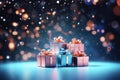 Cyber monday shopping sales conceptual background with gift boxes blue pink tones, generative ai