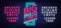 Cyber Monday vector banner in fashionable neon style, luminous signboard, nightly advertising advertisement of sales