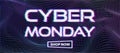 Cyber Monday vector design template. Trendy concept of sale banner for online shopping. Promo text on glitched background