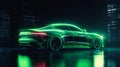 Cyber neon driving green power sport car with hybrid technology automotive in futuristic