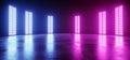 Cyber Neon Glowing Sci Fi Modern Futuristic Retro Big Empty Vibrant Purple Blue Pink Glowing Stage Showroom Club Dance On Dark