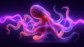 Cyber-octopus Engaged in Digital Warfare, Manipulating Glowing Network Cables in a Dark Environment Royalty Free Stock Photo