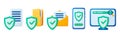 Cyber and office security 3d icons. Yellow data folder and email icon, document with protective shield. Antivirus, web safety