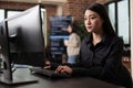 Cyber officer working with binary numbers for database application development through neural nodes. Royalty Free Stock Photo