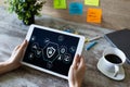 Cyber protection, Data security, Information provacy concept on screen.