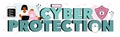 Cyber protection typographic header. Digital data security and database