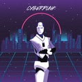 Cyber punk poster with humanoid robot