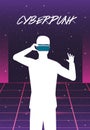 Cyber punk poster with man using virtual reality mask Royalty Free Stock Photo