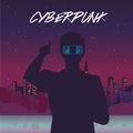 Cyber punk poster with man using virtual reality mask Royalty Free Stock Photo