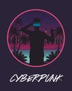 Cyber punk poster with man using virtual reality mask Royalty Free Stock Photo